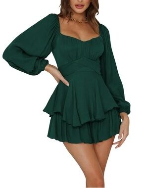 ARULA Emerald Green Puff-Sleeve Tiered Mini romper sizes  0X